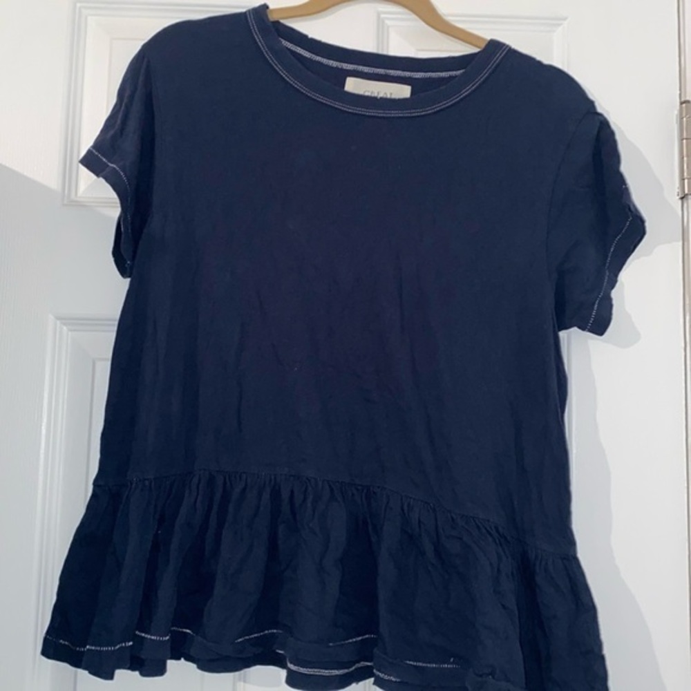 THE GREAT. Navy cotton shirt